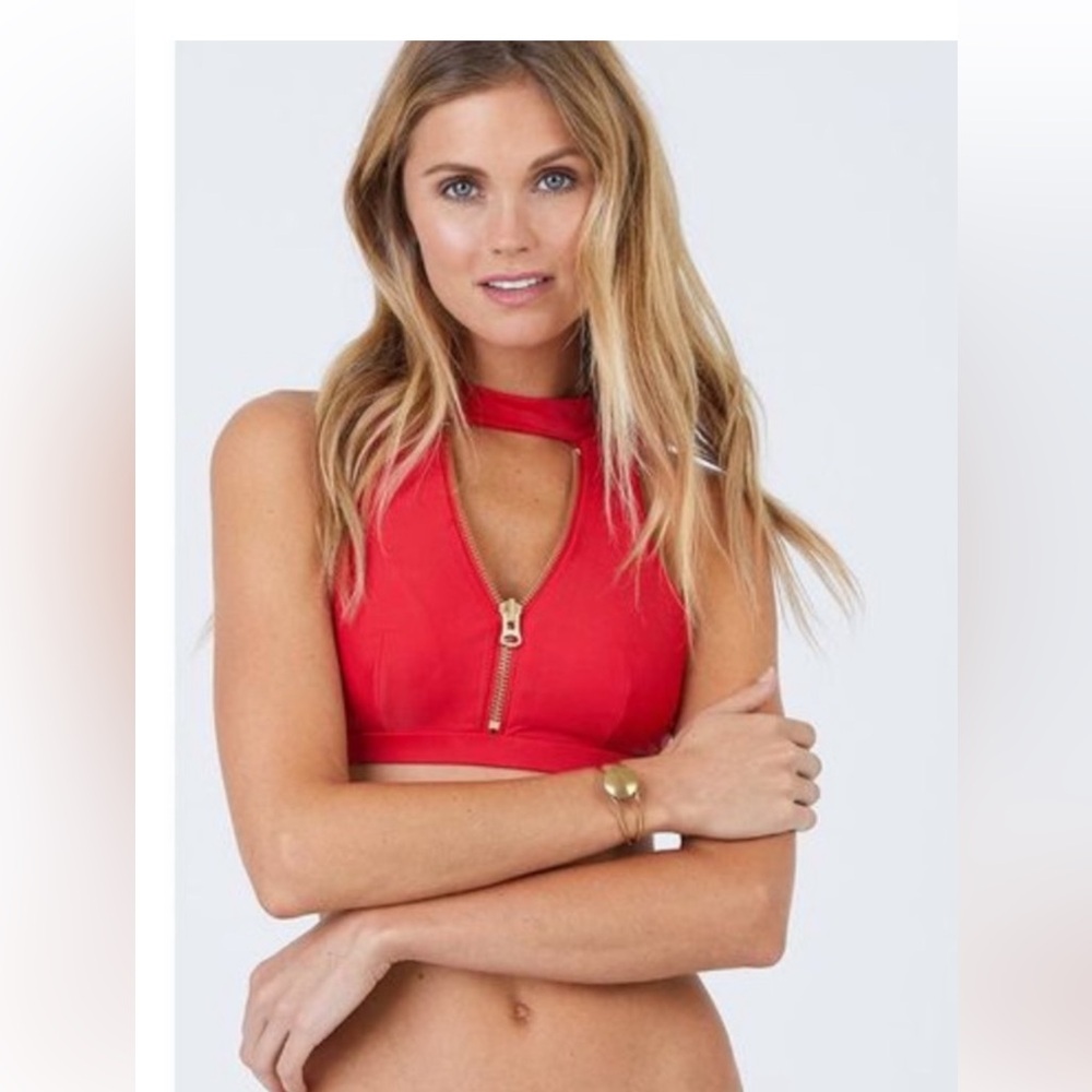 Red Bikini Set with Gold Zipper